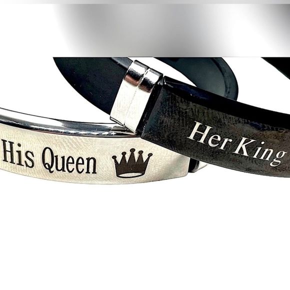 Her King/His Queen l Stainless Steel l Crown Ring set in Black & Silver l New - Picture 3 of 6